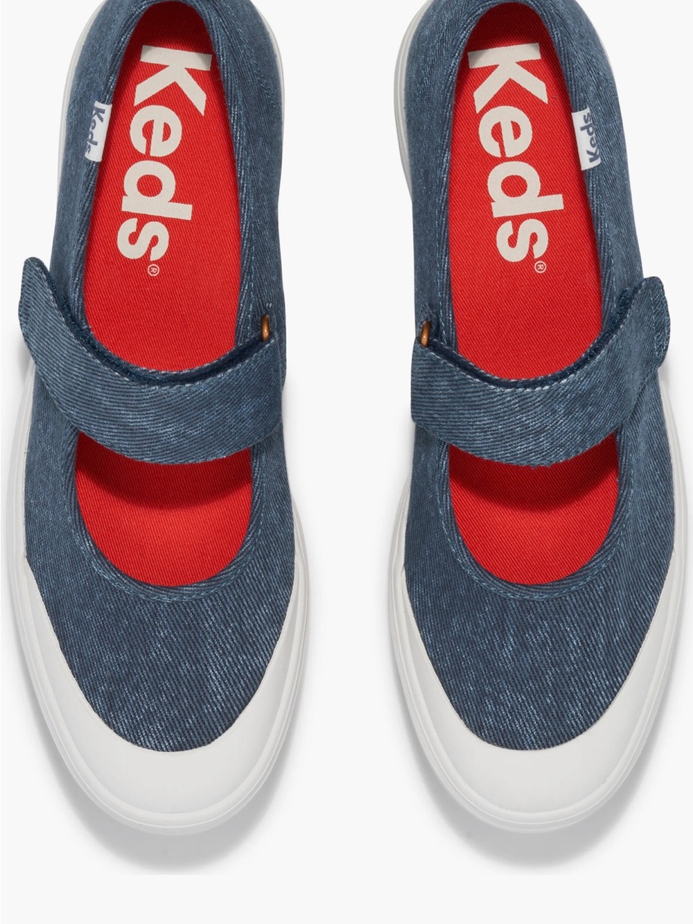 Keds Kids Denim Blue Mary Jane Sneakers with Red Insole
